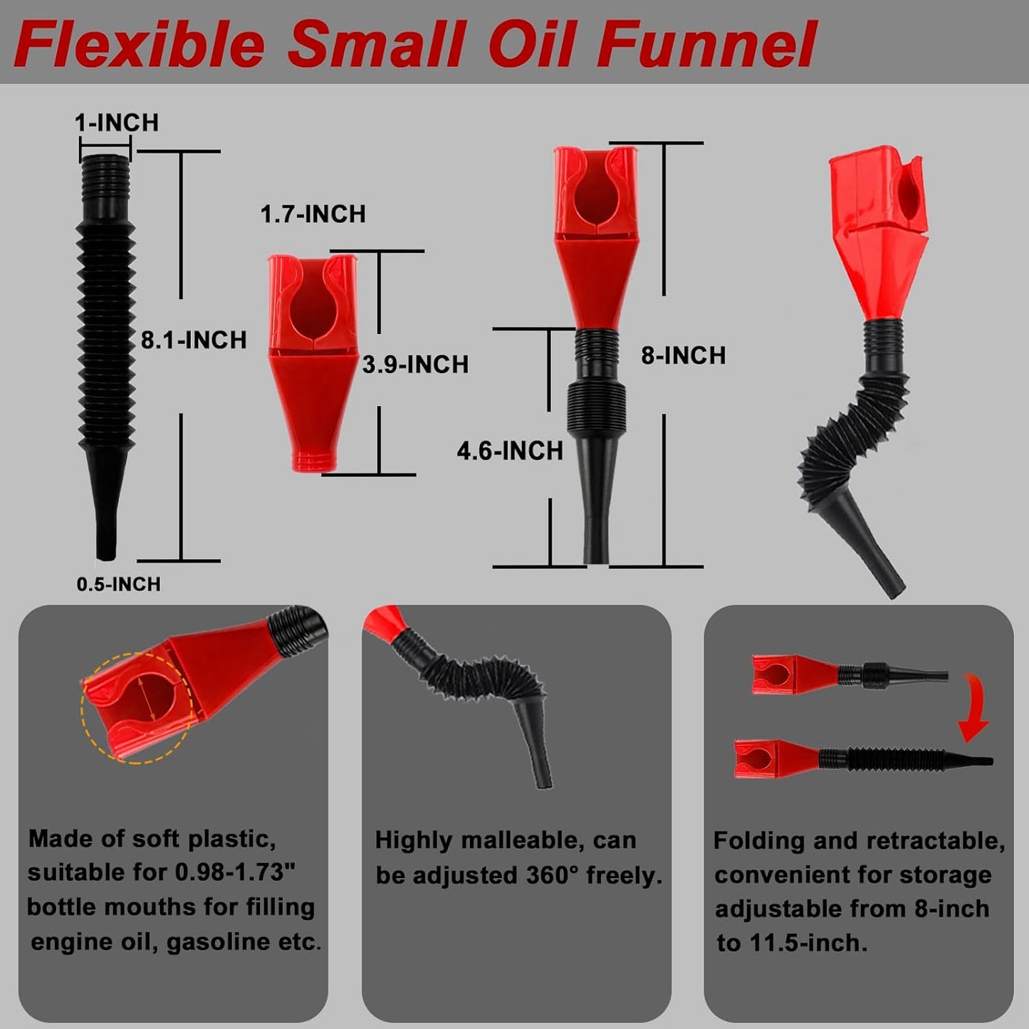 4Pcs Oil Filter Pliers Set, 3 Jaw Oil Filter Wrench With Oil Snap Funnel, 9" and 12" Oil Filter Pliers Adjustable From 1-3/4"-6"