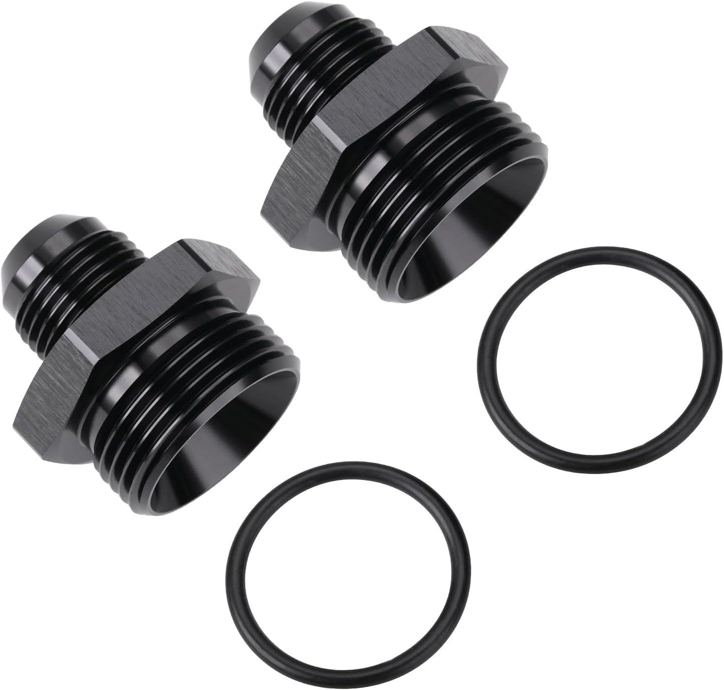 10AN Male Flare to 16AN ORB O-ring Boss Fuel Pump Rail Adapter Fitting Aluminum Black, Pack of 2
