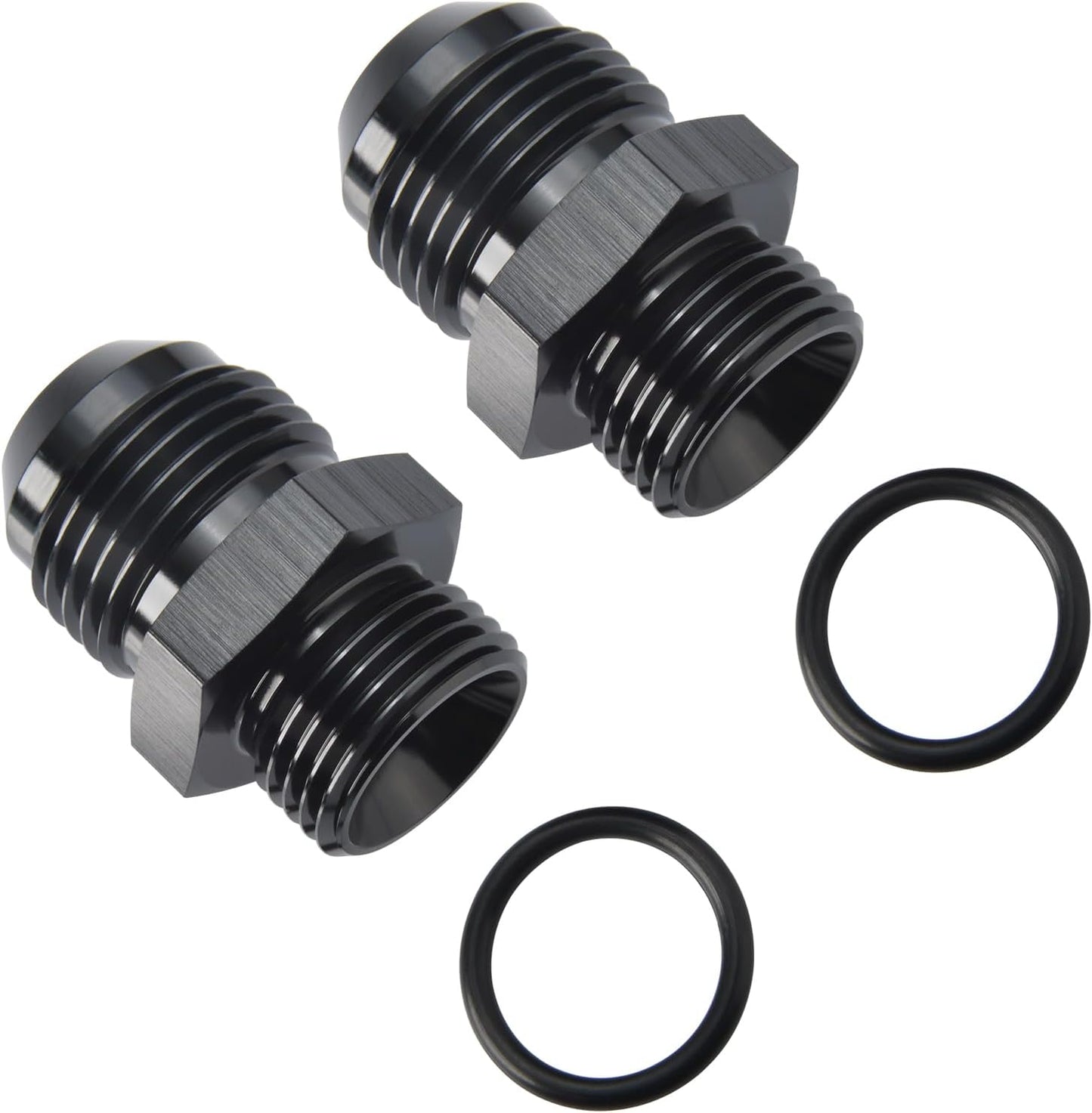10AN Male Flare to 8AN ORB O-ring Boss Fuel Pump Rail Adapter Fitting Aluminum Black, Pack of 2