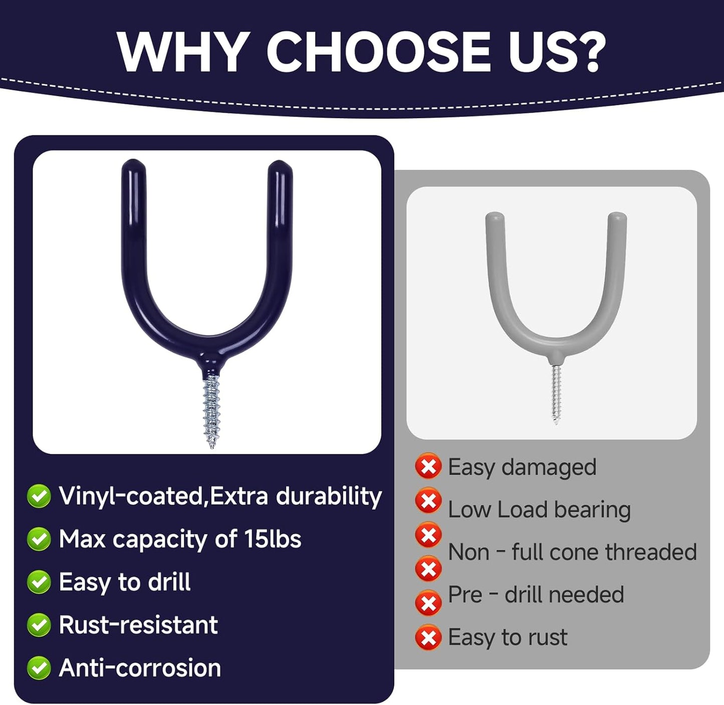 12 Pack Garage Storage System Steel U Hooks with Anti-Slip Coating Home Improvement and Organization Screw in Hooks Easy Wall Mounting Heavy Duty Bike and Ladder (Blue, 12 Pack)