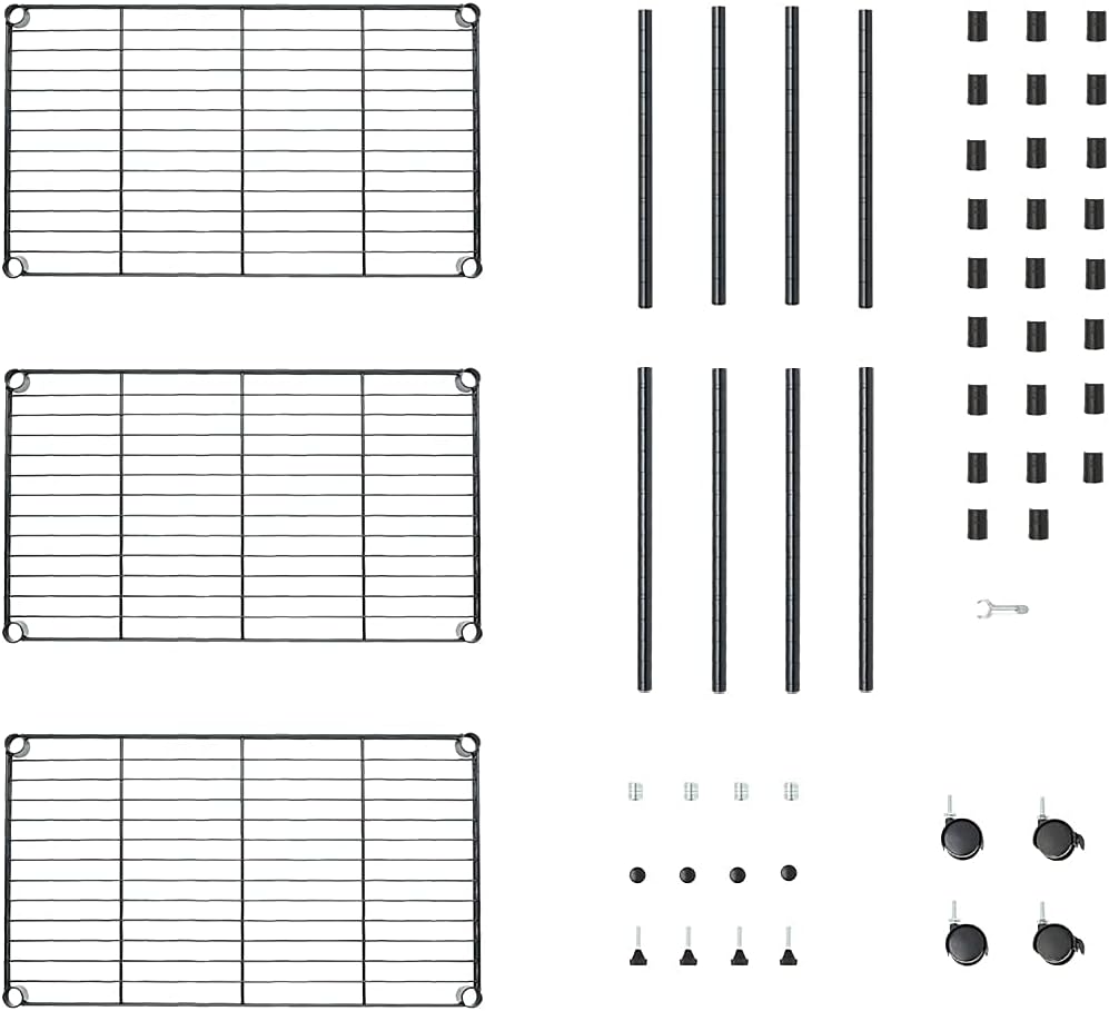 3 Tier Wire Shelving Unit Storage Rack, Metal Heavy Duty Utility Organizers, Organization Units for Metal Shelves, Pantry, Garage, Laundry Racks Durable Shelf Stand, 14"W x 24"L x 30"H, Black