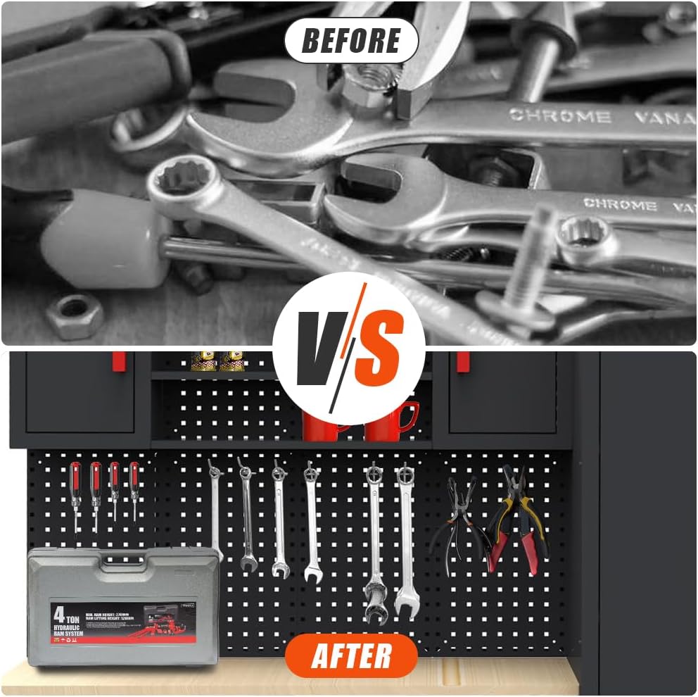 6-Pcs Garage Storage Cabinet System: Workshop Set with Steel Cabinet Drawers, Rolling Chest, Workbench, Pegboard for Tool Organization