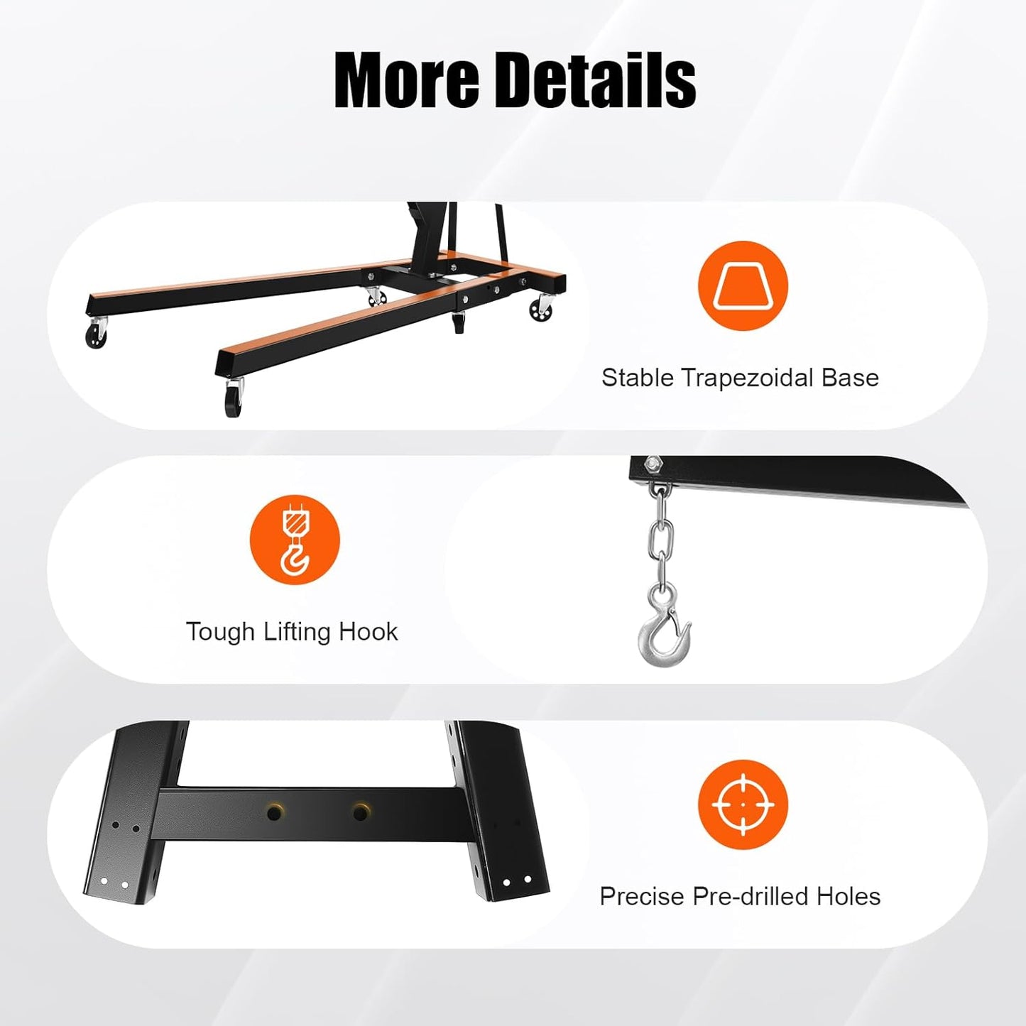 6.89Ft Folding Engine Lift 2 Ton Folding Cherry Picker Shop Crane Hoist Lift Engine Hoist with 6 Wheels Engine Crane Folding Engine Hoist for Car Fixing Workshops Garages (Black)