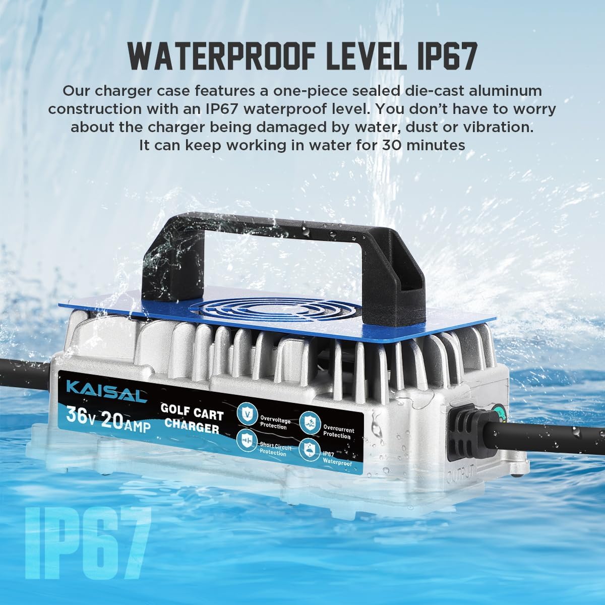 36 Volt Golf Cart Battery Charger for EZGO TXT, 20AMP 1250W EZ GO Golf Cart Charger IP67 Waterproof 36V 20A EZ GO Charger with EZGO TXT D-Plug, 4-6 hrs Full Charge, 16FT Cable, for Lead-Acid Battery