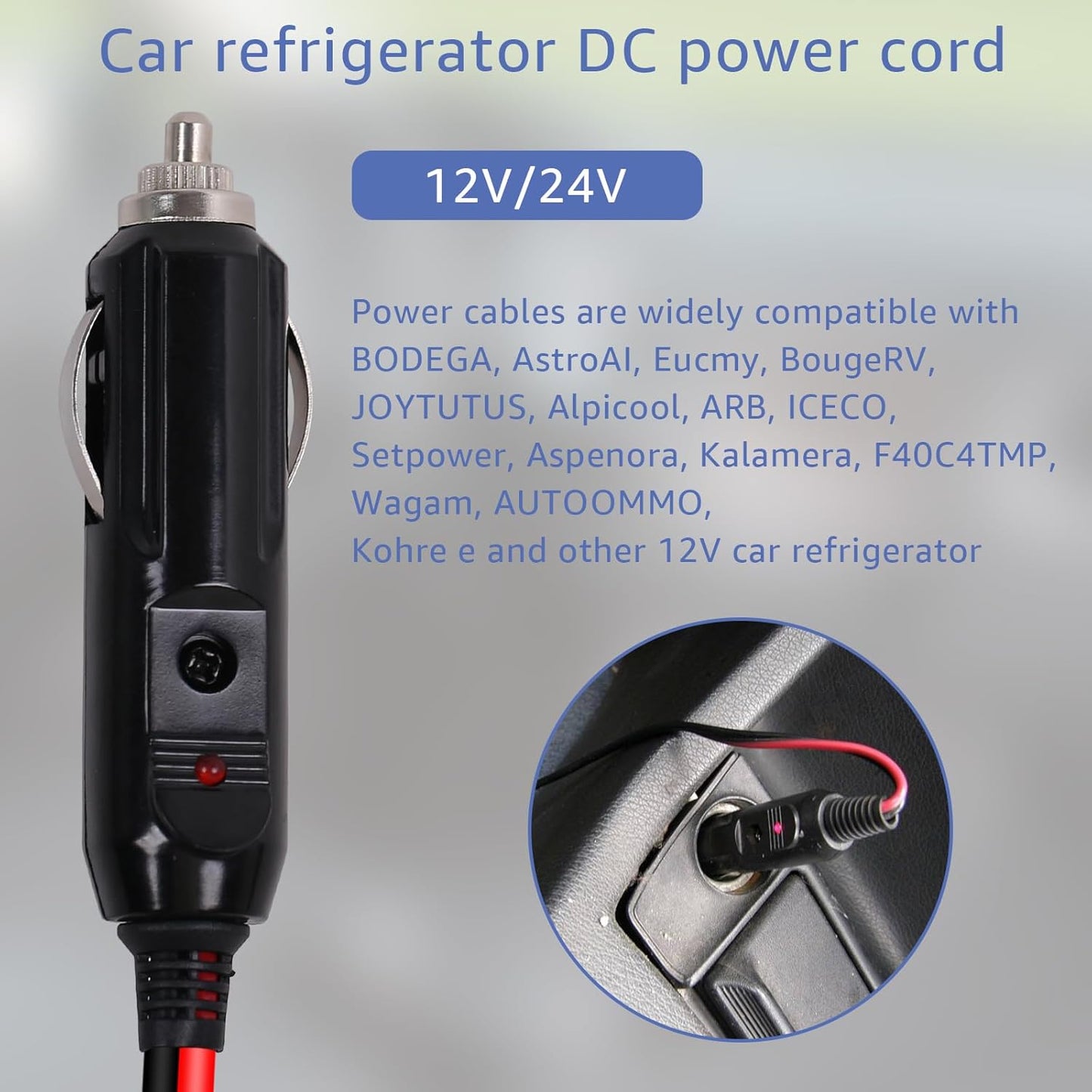 12V/24V Car Refrigerator Power Cord is Compatible with Alpicool, ARB, ICECO, Setpower, COSTWAY, and JoyTatus 12V/24V Portable Car Refrigerators. (Black Red 10FT)