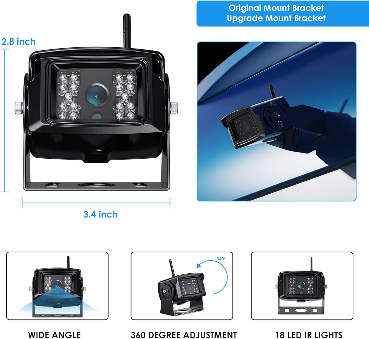 1080P FHD Digital Wireless Backup Camera System Kit for RV/Truck/Trailer/Van/Bus,Night Vision,7inch HD LCD Monitor,IP69 Waterproof Rear View Camera No Interference Record-HW02-M