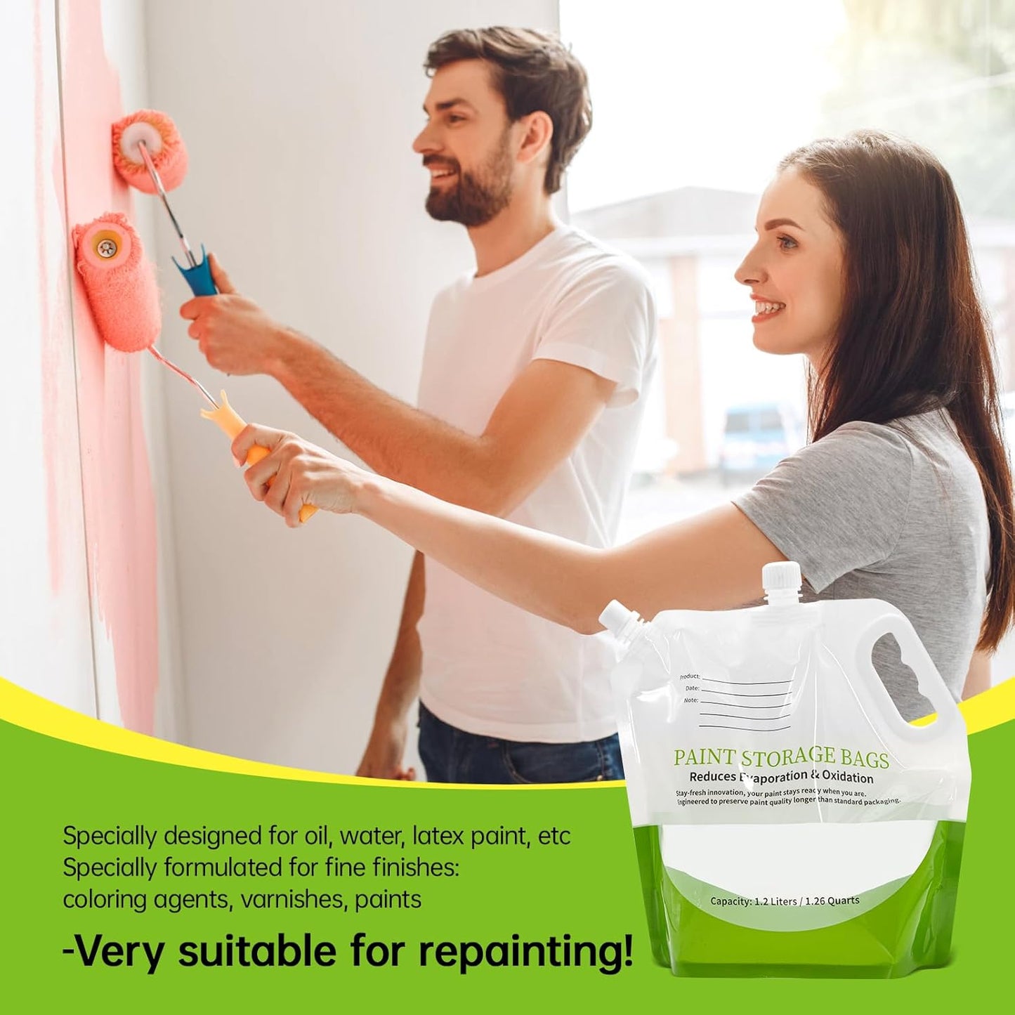 4 Pcs Paint Storage Pack Bags, 1.2L Reusable Paint Saver Bags with Funnel for Leftover Water Based Paint, Airtight Pouches for Easy Mixing & Dispensing for Home DIY Professional Painters