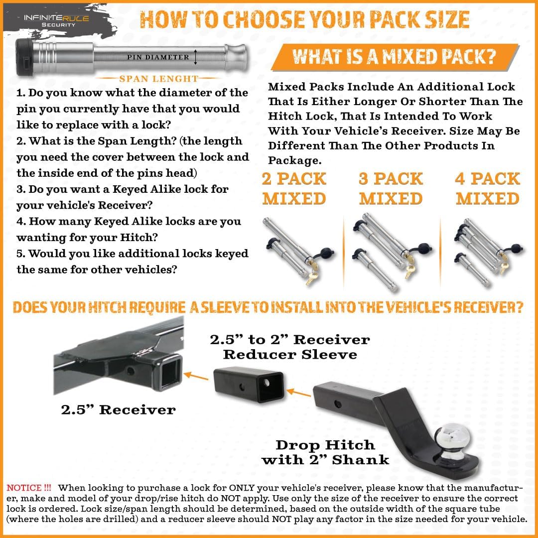 61672 | 3 Pack, Keyed Alike, Receiver Locks for 2" and 2.5" Receiver Class III, IV, V and Gen-Y Hitch Mega Duty 10K LB & 16K LB