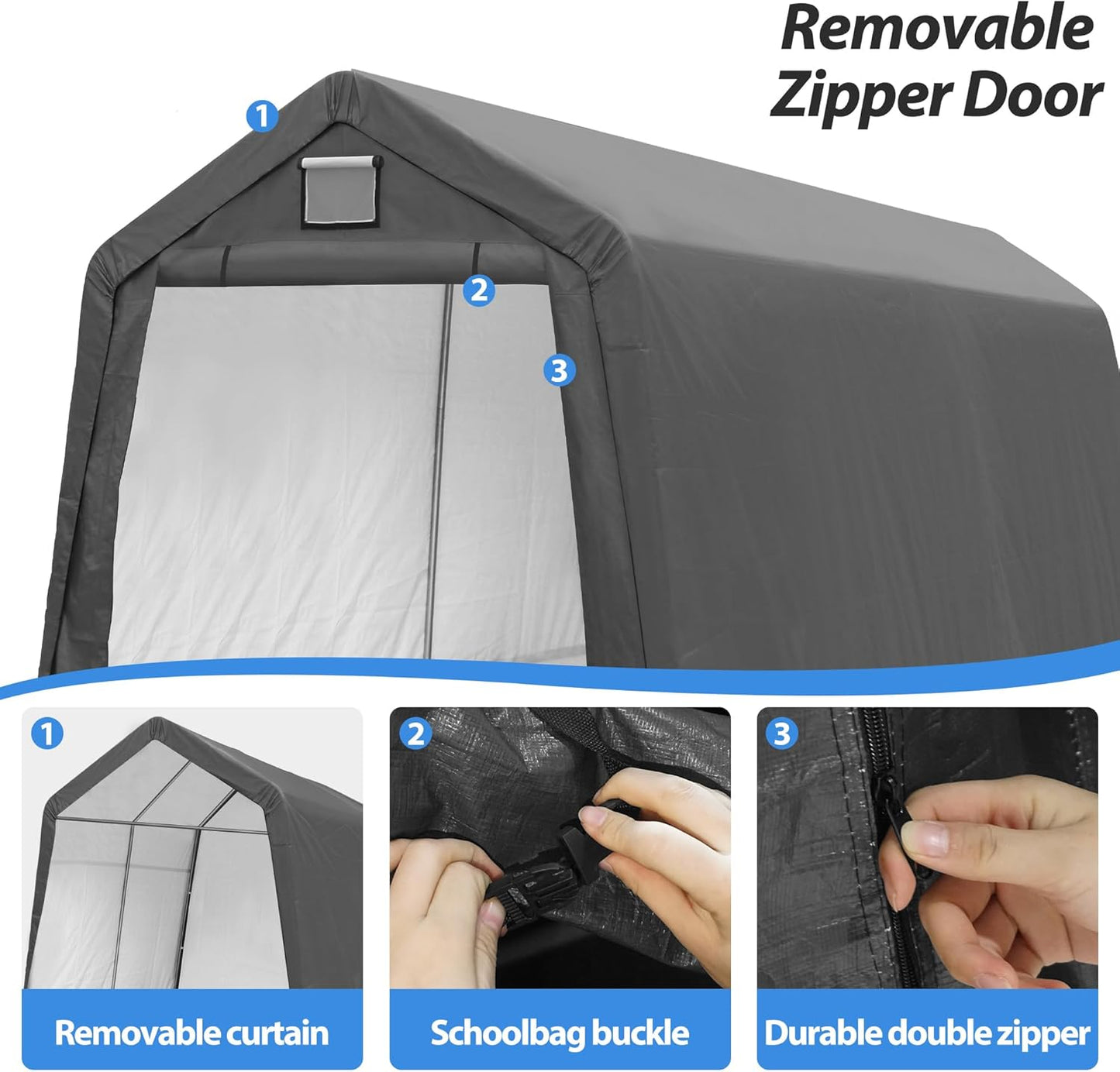 7' x 12' Outdoor Storage Shelter Shed, Portable Storage Shed Heavy Duty Portable Garage with Roll-up Zipper Door for Generator, Vehicles,Motorcycle