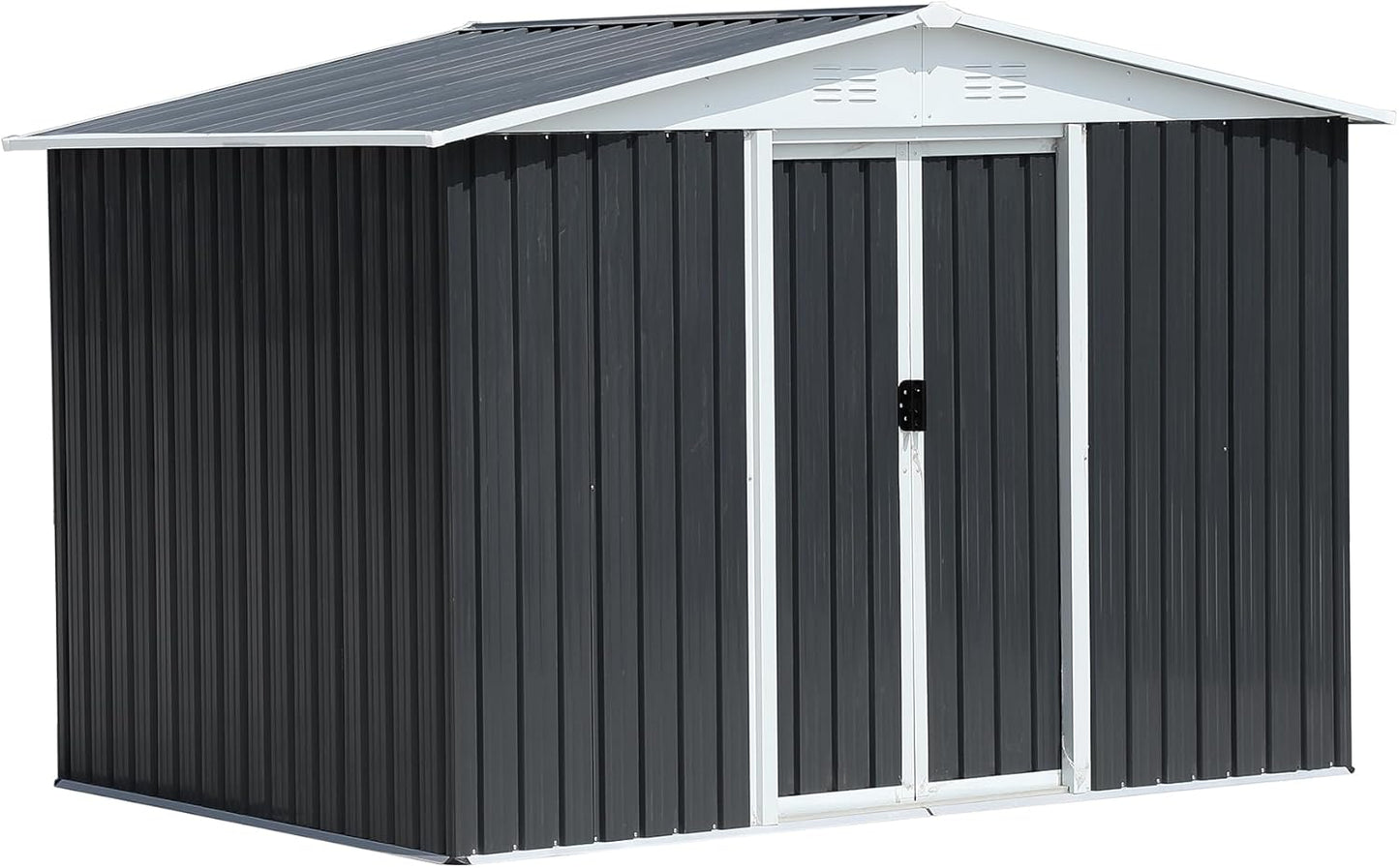6x8 FT Outdoor Storage Shed, Metal Garden Shed with Lockable Sliding Doors, Outside Tool Shed with Sloped Roof & 4 Air Vents, Waterproof Storage Building for Backyard, Patio, Lawn, Gray
