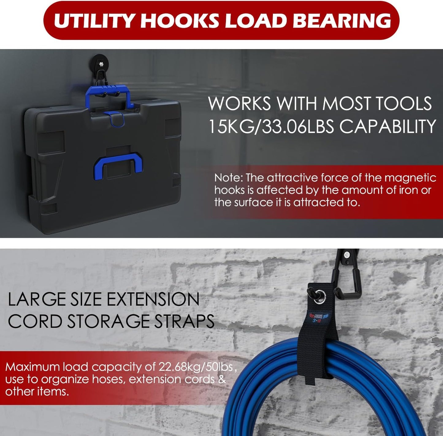 3-H Heavy Duty Magnet Garage Hooks 4 Pack, Large Strong Magnetic Hooks for Hanging Cordless Power Drill, Utility Magnetic Tool Holder for Metal Cabinet, Steel Pegboard, Toolbox, Garage(Black)