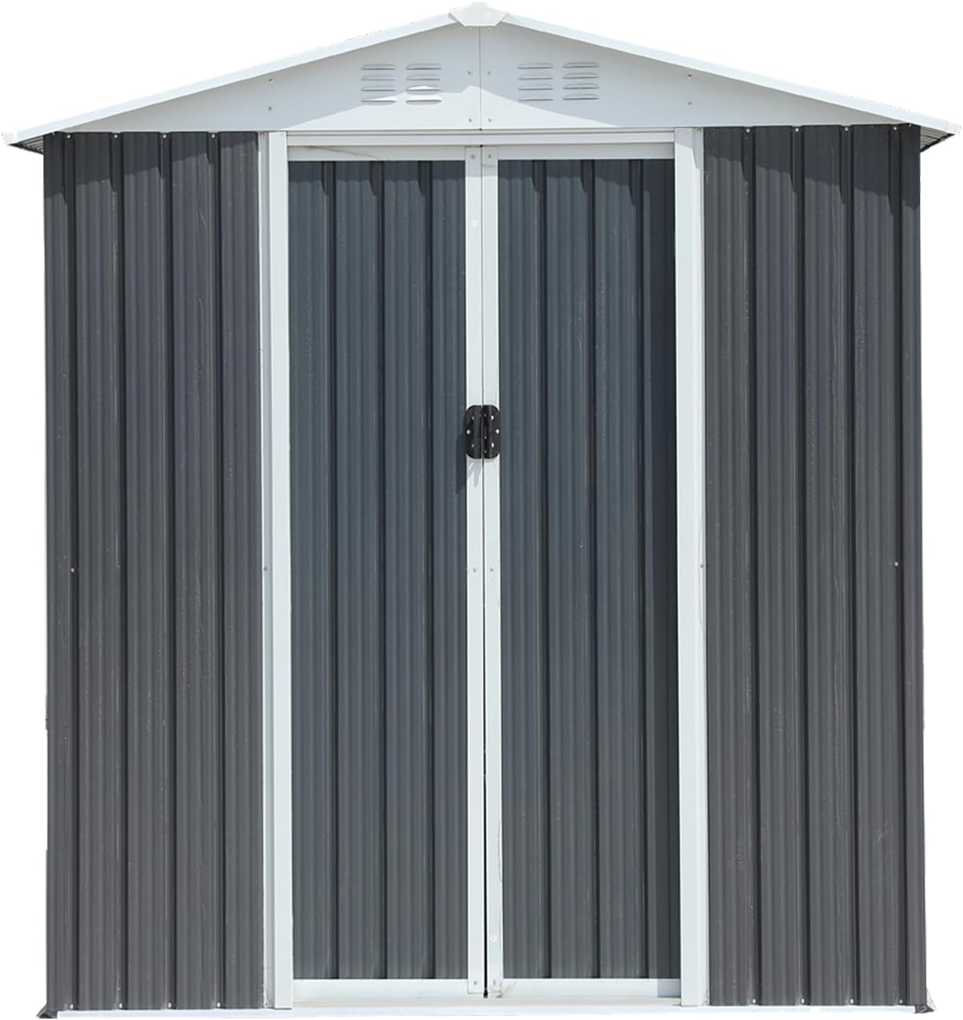 6x4 FT Outdoor Storage Shed, Metal Garden Shed with Lockable Sliding Doors, Outside Tool Shed with Sloped Roof & 4 Air Vents, Waterproof Storage Building for Backyard, Patio, Lawn, Gray