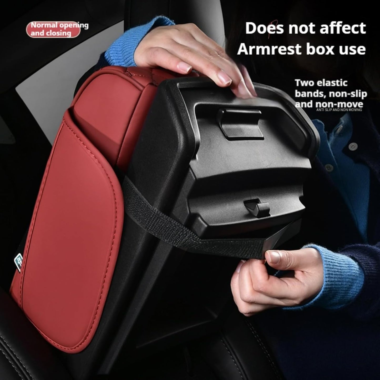 5-in-1 Center Console Cover Organizer, Arm Rest Cover for Car with Cup Holder & Storage Pocket & Tissue Box, Armrest Cover Cushion Pad, Grid, Black - Red