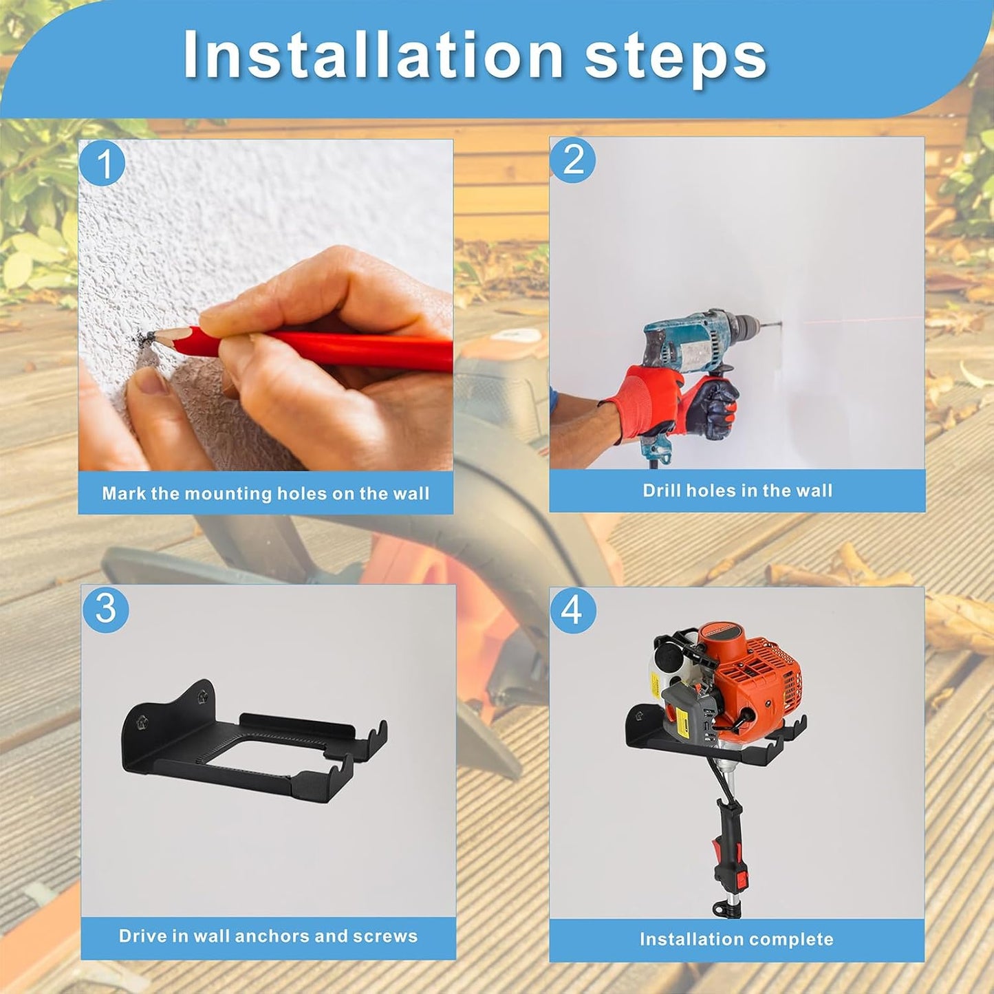 2PCS Garage Organizer Trimmer Rack, Heavy Duty Weeder Eater Hanger Trimmer Hanger, Weedeater Hangers for Garage Wall, Garden Tool Organizer, Tool Hangers for Garage Wall, Black Metal