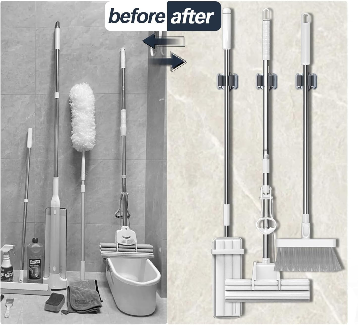 3-H 10 Pack Mop and Broom Holder Big Size Hanging 1 KG Extra, Broom Holder Wall Mount for Hanging and Organizing Shove Rake Yard Tools in Garage Garden Shed Laundry Kitchen up to 1.45 Inch (black)