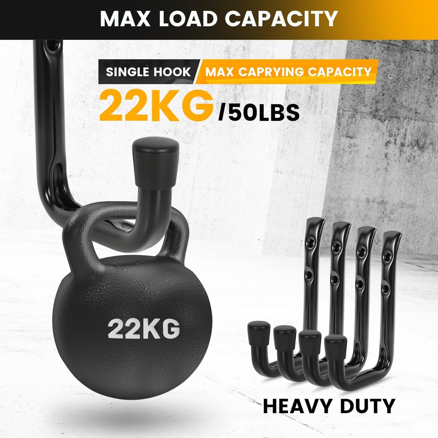 8-Pack Heavy Duty Garage Hooks for Hanging 50 lbs, 8” & 3.5” J Utility Hooks for Garage, Large Metal,Heavy Duty, Black