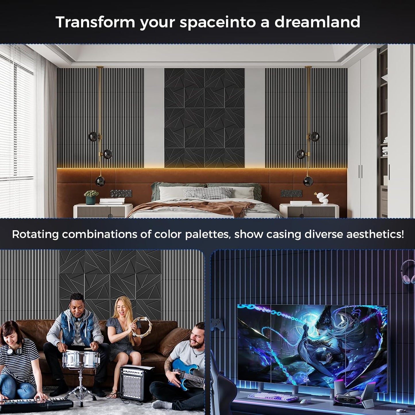 6 Pack 2-Layer Fold Soundproof Wall Panels, 24 x 12 x 0.43 in Large Sound Proof Foam Panels for Walls, 0.9lb/ft³ High Density, 3D Acoustic Panels,Artistic Noise Dampening Panels White&Black