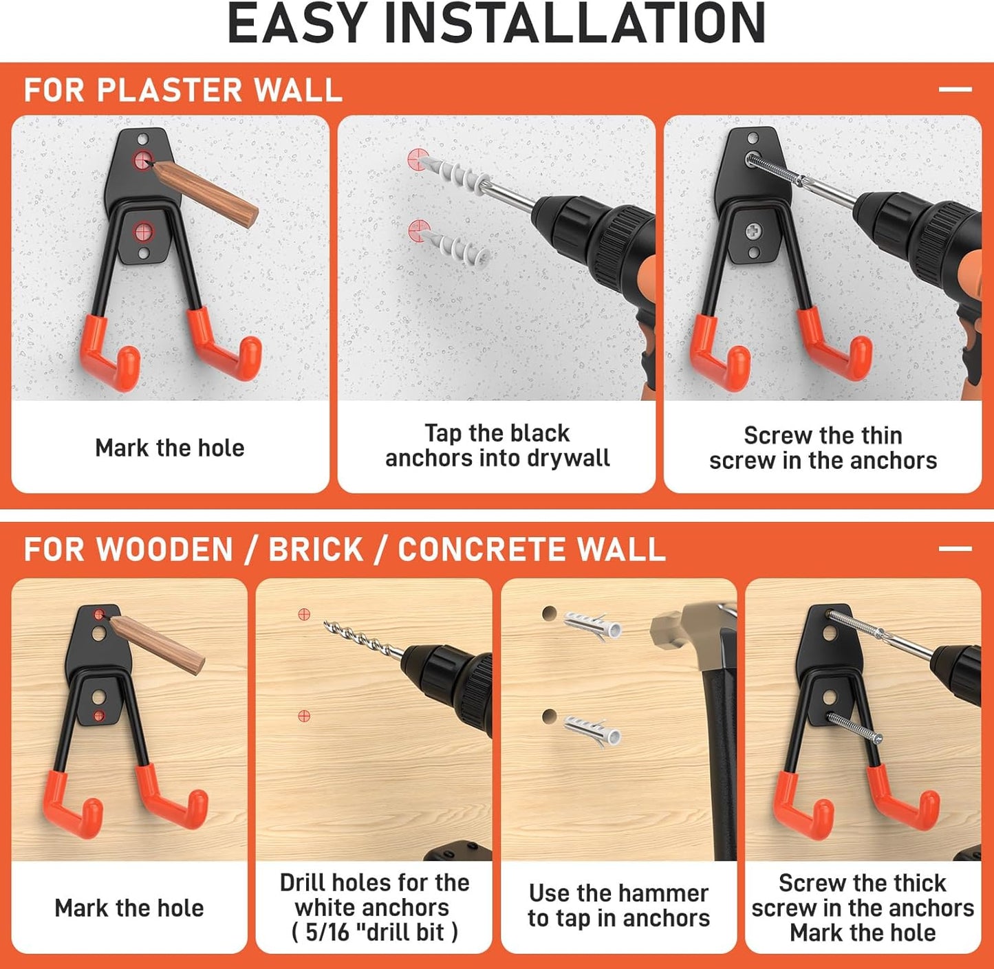 30 Pack Garage Hooks with Anti-Slip Coating,Heavy Duty Wall Mount Storage Hooks for Hanging Bike,Hose,Ladder,Yard,Garden Tools