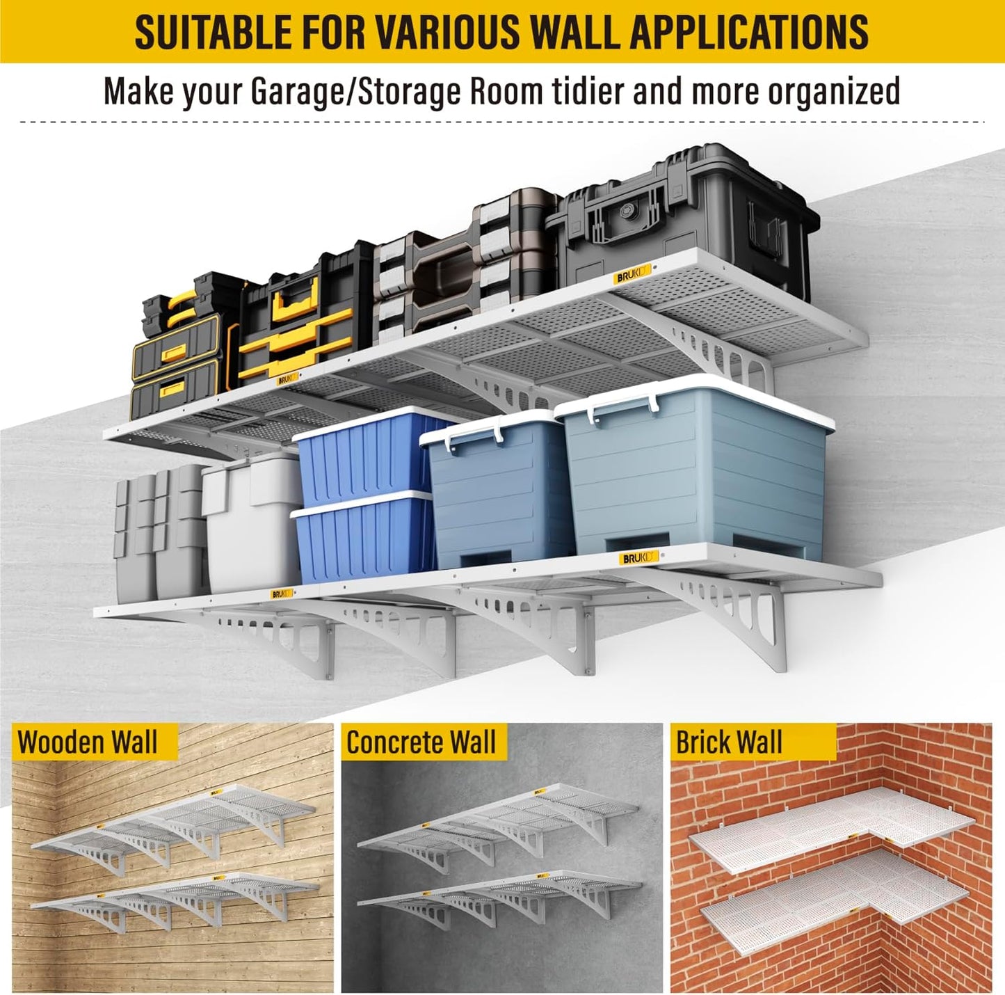 4Pack 2x3ft Adjustable Metal Garage Wall Shelving Heavy Duty Garage Storage Shelf Wall Mounted White