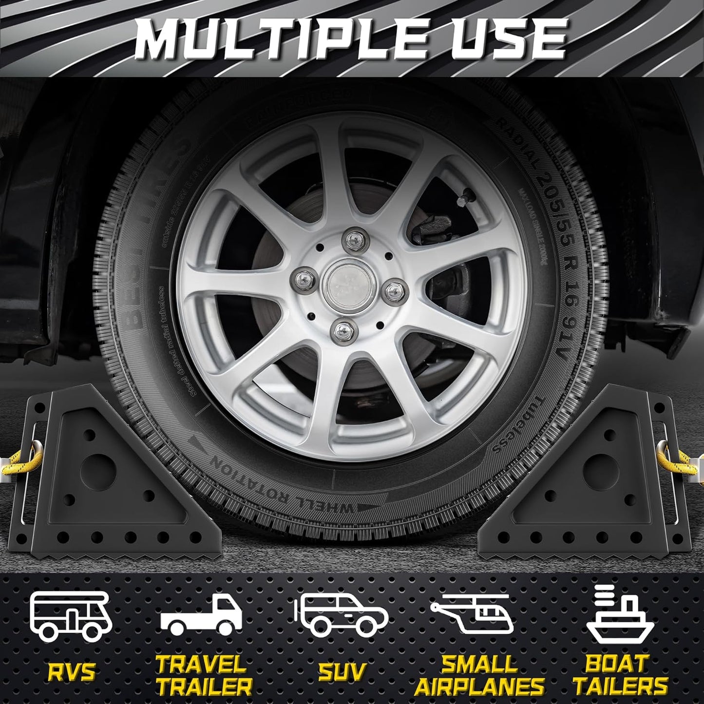 4 Pack Heavy Duty Wheel Chocks with 39" Rope, Rubber Wheel Chocks for Trailers, RV, Cars, Trucks, and ATV