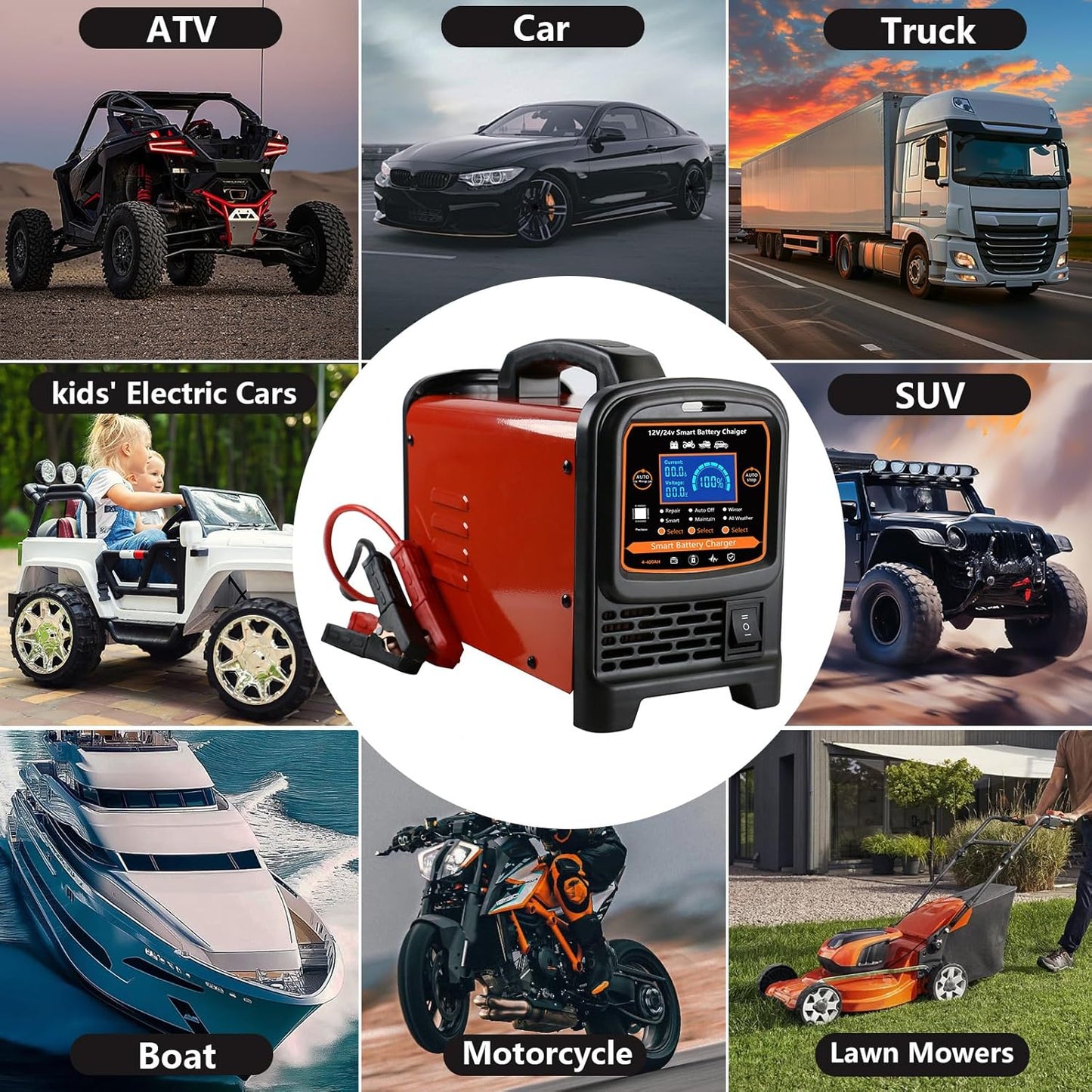 12V 24 Volt Car Battery Charger Heavy Duty, 0-15A Smart Automatic Battery Maintainer, High/Low Power Trickle Charger and Desulfator with Auto Shutoff, Repair, Winter Mode, for Car Truck Boat RV