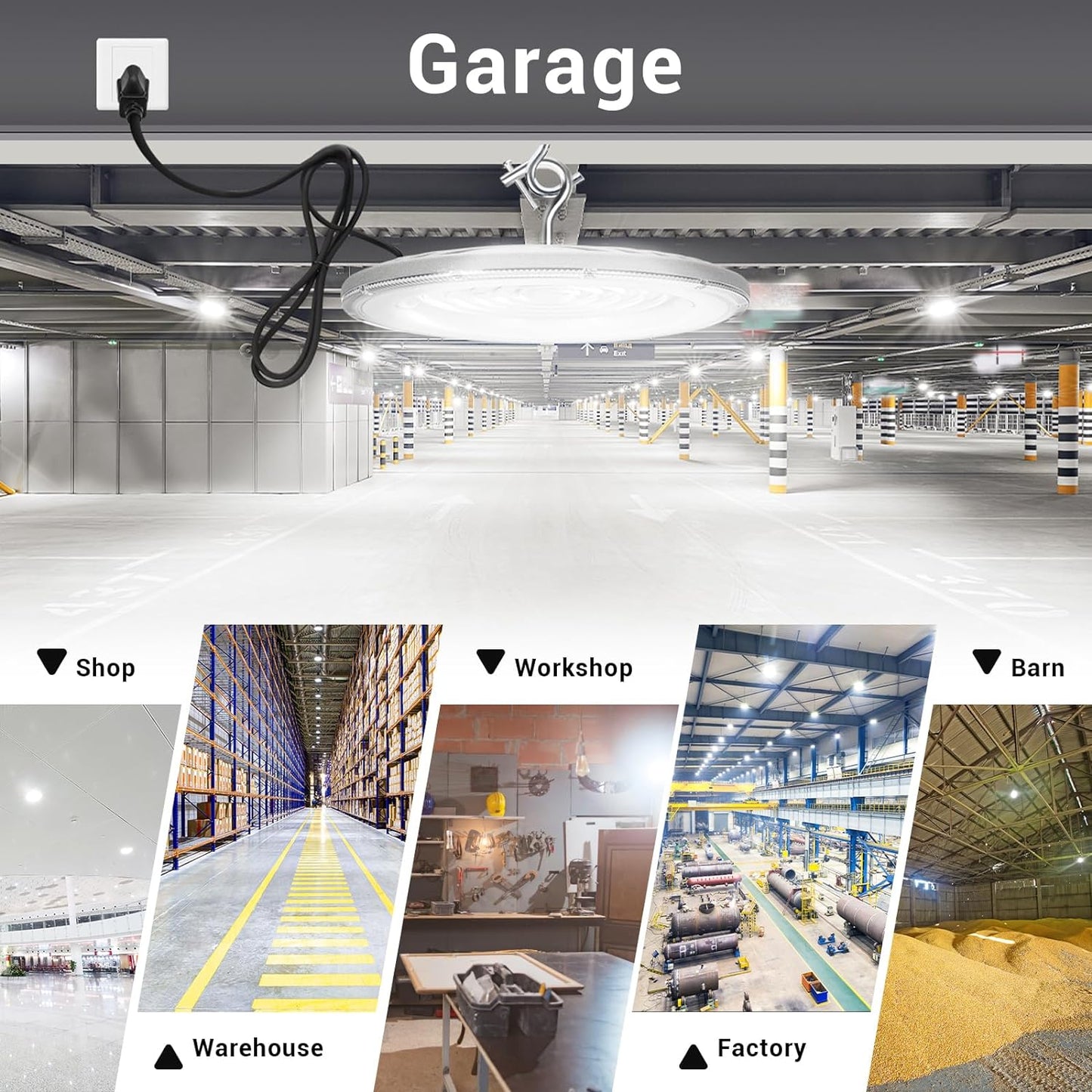 10 Pack 150W UFO Led High Bay Light 6000K Daylight,120VAC,Commercial Bay Lighting,IP66 Waterproof,21050LM,650W MH/HPS with Plug Area Lighting for Warehouse/Shop/Workshop/Barn/Gym/Factory