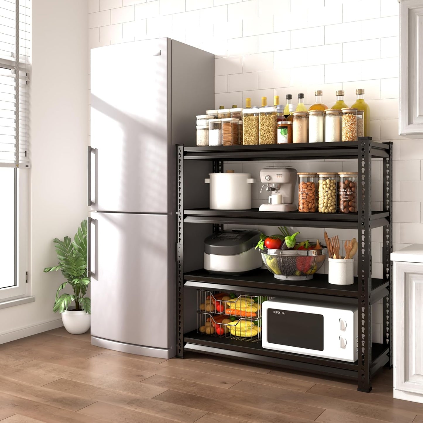 48" W Garage Shelving Heavy Duty,2000LBS Loads Adjustable Garage Storage Shelves, 4-Tier Metal Shelving Units and Storage Racks Heavy Duty, 48”W x 16”D x 72”H,Black