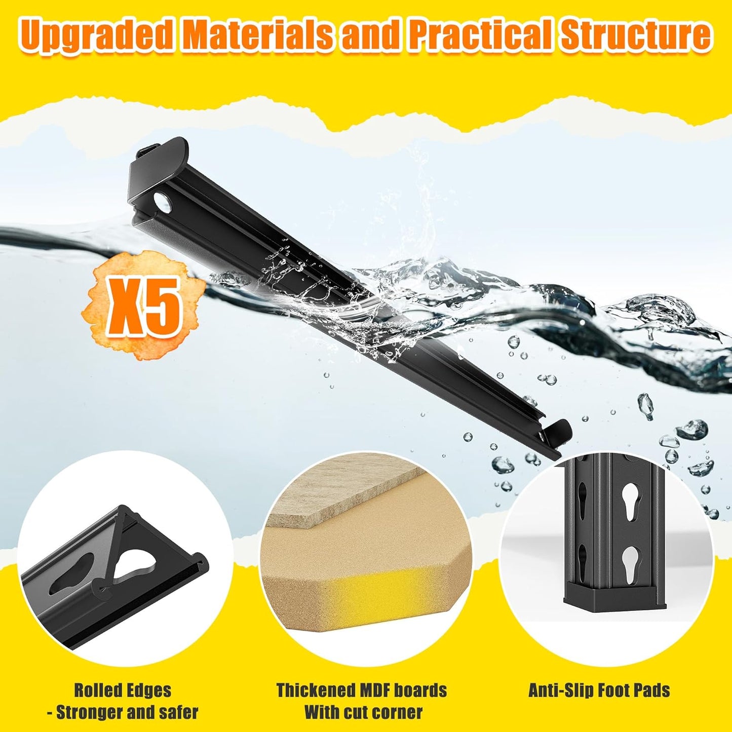 72.12" H Garage Shelving, Storage Shelves Load 2100LBS, 5-Tier Adjustable Shelving Unit with Thickened Wooden Boards for Multiple Scenarios, 72.12" H x 35.55" W x 11.85" D, Black