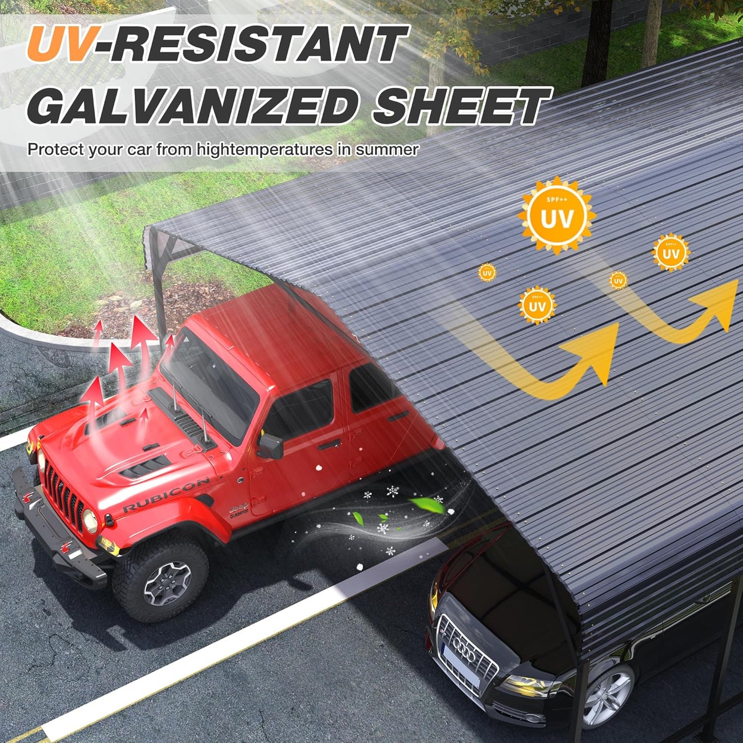 20x30 FT Metal Carport Canopy Heavy Duty with Reinforced Base and Galvanized Steel Roof & Frame, Garage Shelter for Cars, Boats and Trucks