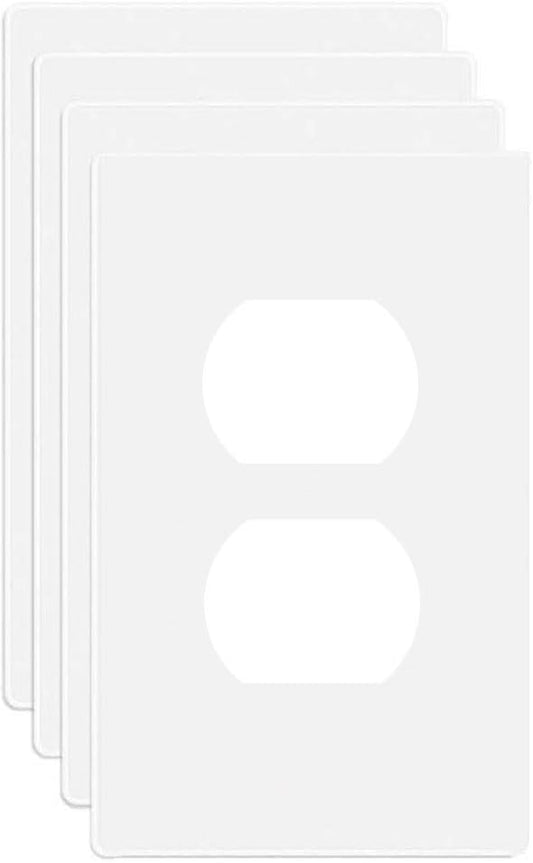 1-Gang Screwless Duplex Wall Plate Cover Single Switch Outlet Electrical Faceplate for Light Switch, Smart Switch, Receptacle, Dimmers, USB Outlet, GFCI, Child Safe Cover Plate, White (4-Pack)