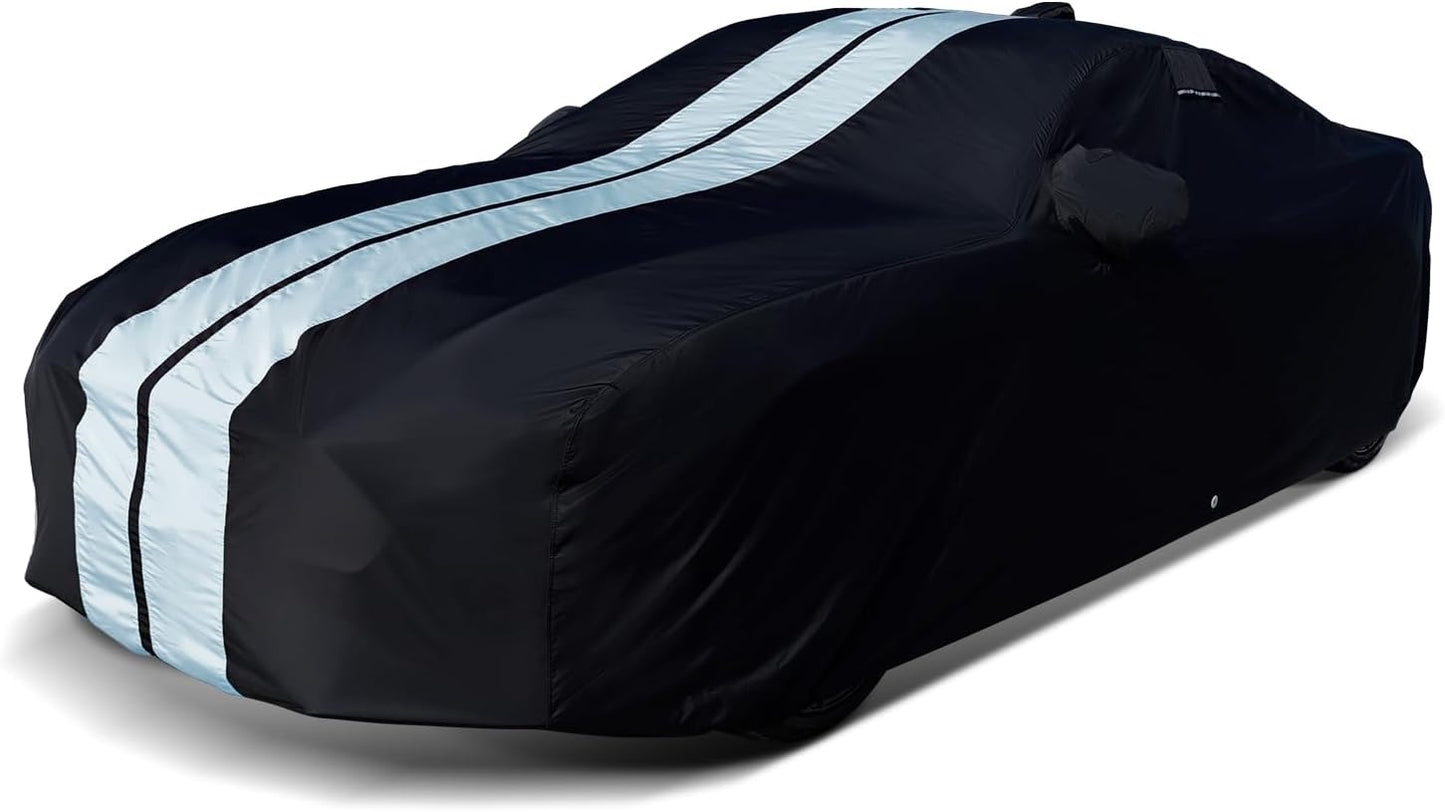 iCarCover Custom Car Cover for Pontiac G5 (2007-2010) Waterproof All-Weather Rain Snow UV Sun Protector Full Exterior Indoor Outdoor Car Cover (Stripe - Black/Gray)