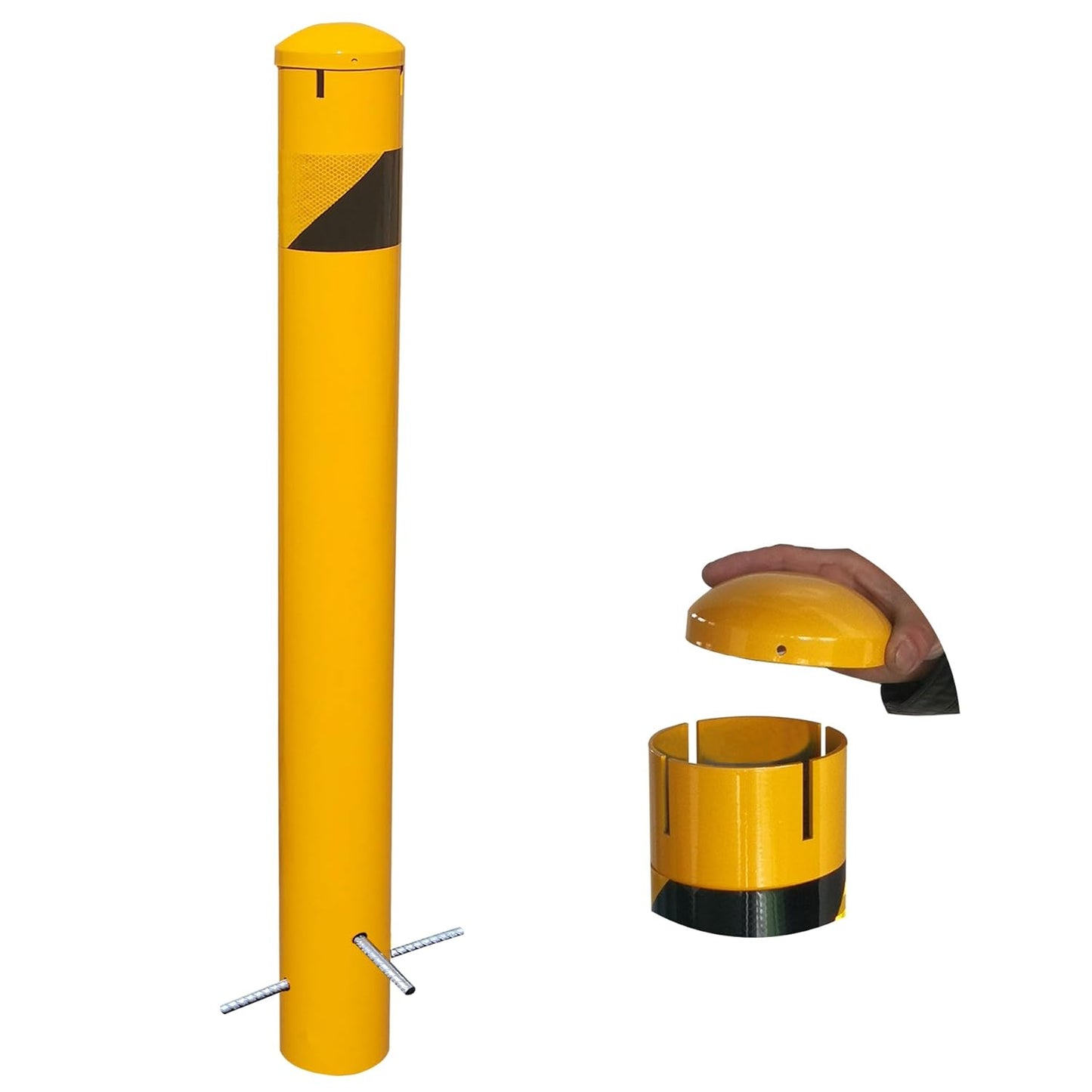 58" High 5-1/2" OD Steel Bollard Post Underground Mount, Cap Removable Safety Bollard Yellow Powder Coat, Metal Bollard Parking, Safety Barrier