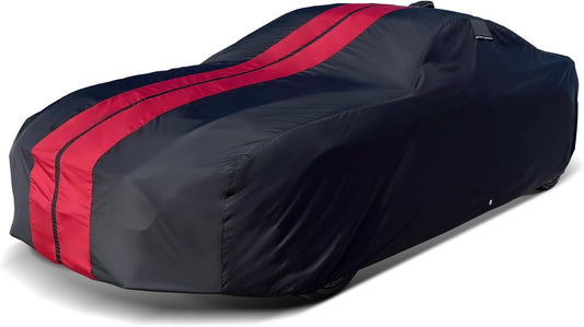 iCarCover Custom Car Cover for Pontiac Parisienne 2-Door, 4-Door (1977-1986) Waterproof All-Weather Rain Snow UV Sun Protector Full Exterior Indoor Outdoor Car Cover (Stripe - Black/Red)