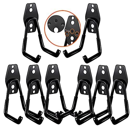 3-H Heavy Duty Garage Hooks [8 Pack] - 3-Round Welding Tech Holds 22lbs More - Thickened Steel Wall Mount for Ladders, Tools & Storage - Rustproof Utility Hardware