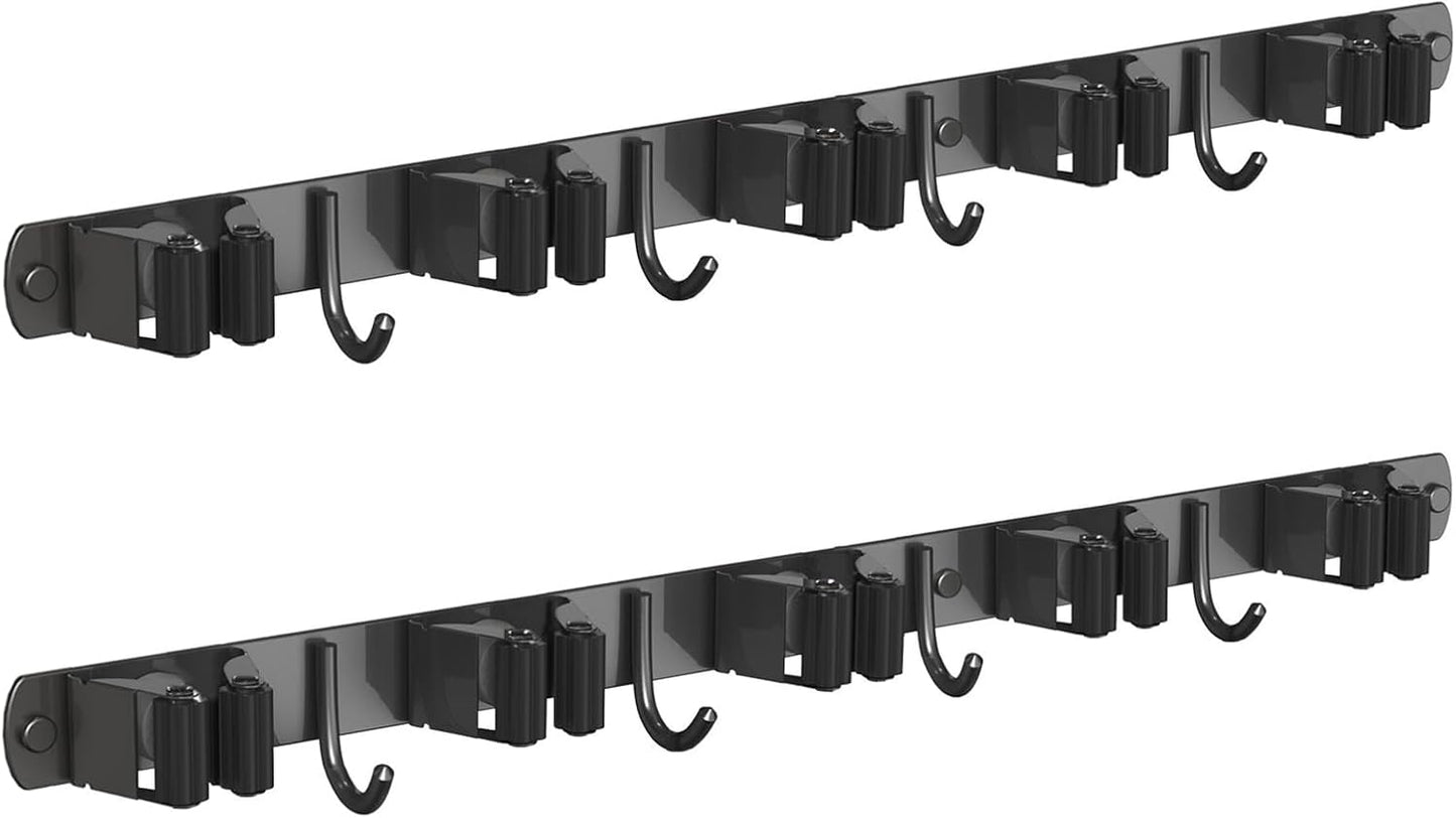 2 Pack Mop and Broom Holder Wall Mount, Non-slip Broom Hanger Wall Mount, Heavy Duty Mop Broom Organizer for Kitchen Garden Garage Laundry Room Wall Decor Organization and Storage Black 5R4H