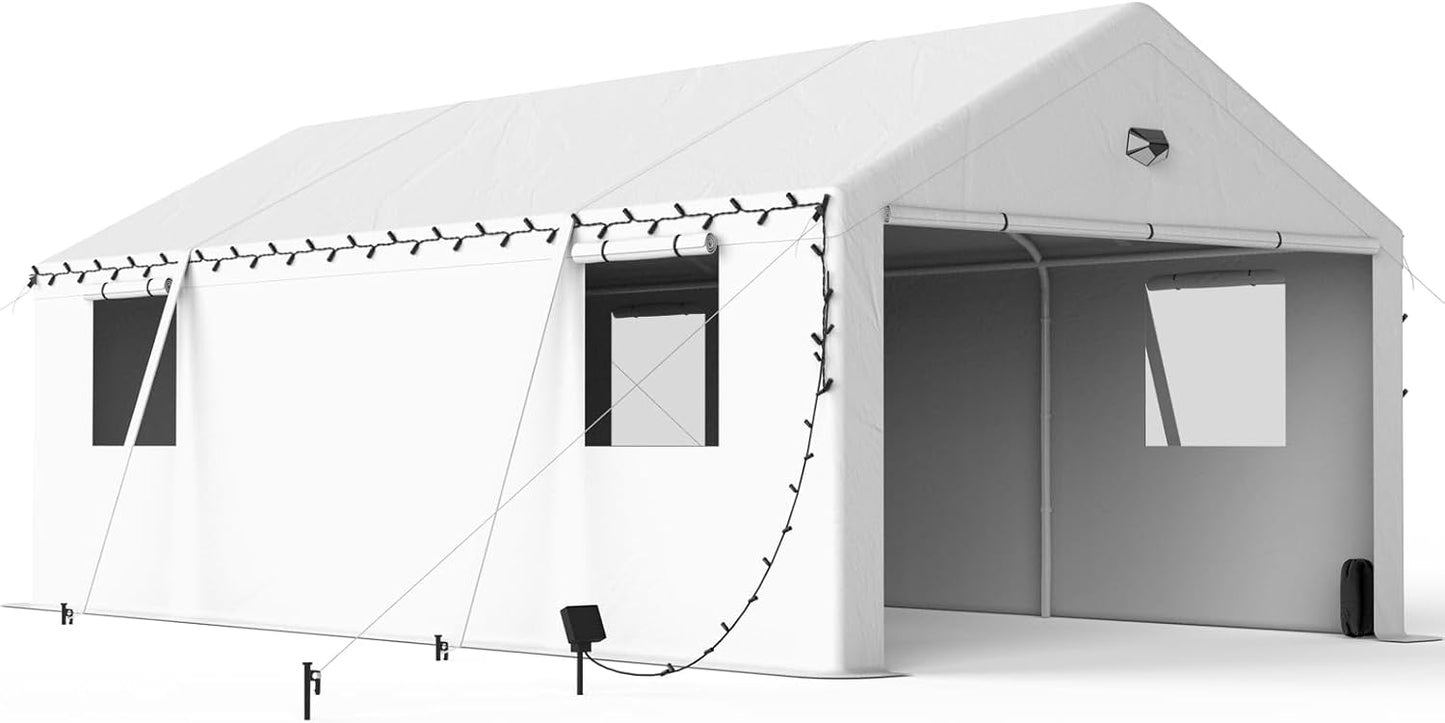 13x25 Carport Canopy, Heavy Duty Car Port, Portable Car Ports Garage with 2 Roll-Up Zipper Drive Through Doors, White