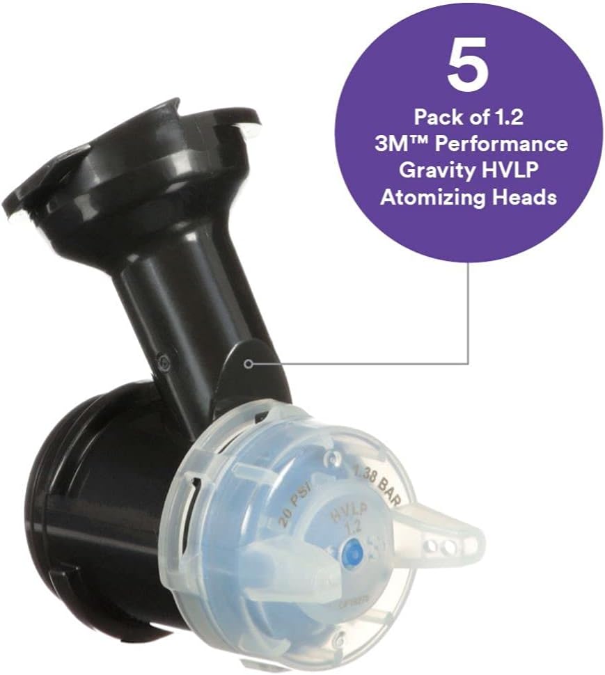 3M Performance Gravity HVLP Atomizing Head Refill Kit, 26712, Size 1.2, Blue, for use with Performance Spray Gun and PPS 2.0 Paint Cups, 5 Pack