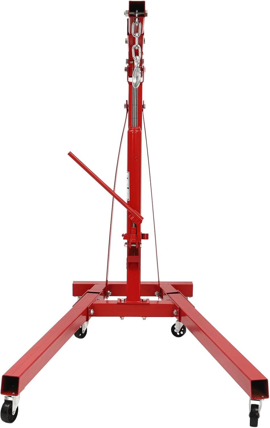 2 Ton(4409lbs) Folding Engine Hoist Heavy Duty Carbon Steel Hydraulic Shop Engine Crane Cherry Picker Shop Crane Hoist Lift with 6 Iron Caster Wheels for Car Fixing Workshop Garage (Red)