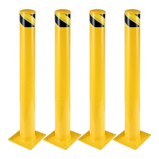 4 Pcs Safety Bollard,42 Inch High Heavy-Duty Yellow Safety Bollard Steel Posts,4.5 Inch Diameter,Safety Bollard with 16 Anchor Bolts - Ideal for Traffic Control, Driveway Barriers,Parking Poles