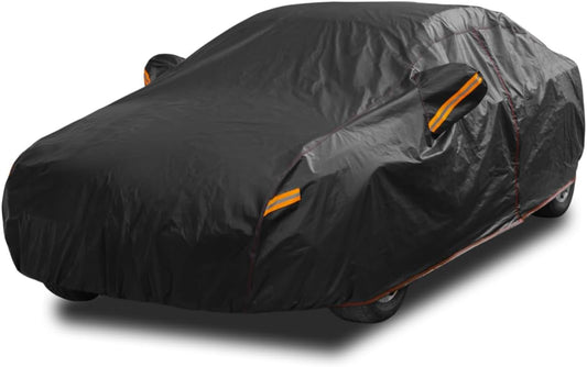 6 Layer Heavy Duty Car Cover Waterproof All Weather Protection with Cotton Liner, Universal Fit Ford Mustang, Chevrolet Camaro, Toyota Camry, Honda Accord Civic, Nissan Altima,Tesla Model 3