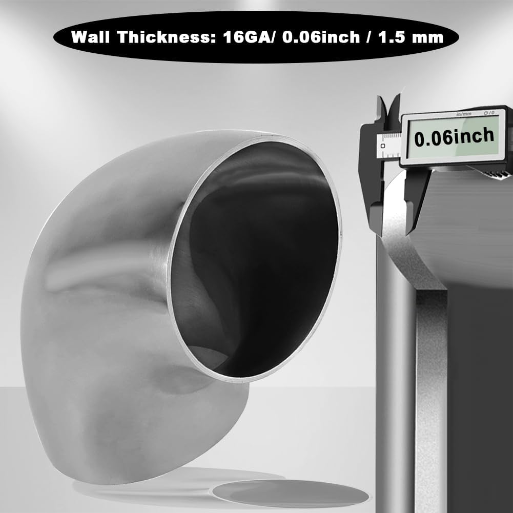 2.5 Inch 90° Mandrel Bend Elbow, SS304 Stainless Steel Bend Tube 90 Degree Exhaust Elbow Pipe - Thickness 16GA/0.65" for Car Modified Exhaust System, Stair Handrail (1 pcs)