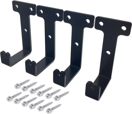 4 PCS black heavy duty metal flat j hooks for hanging 260 lbs,wall mount hooks,plant hanger large steel utility masonry industrial hook for Hanging Garage Storage Home Office Gym Sports Equipment(L)