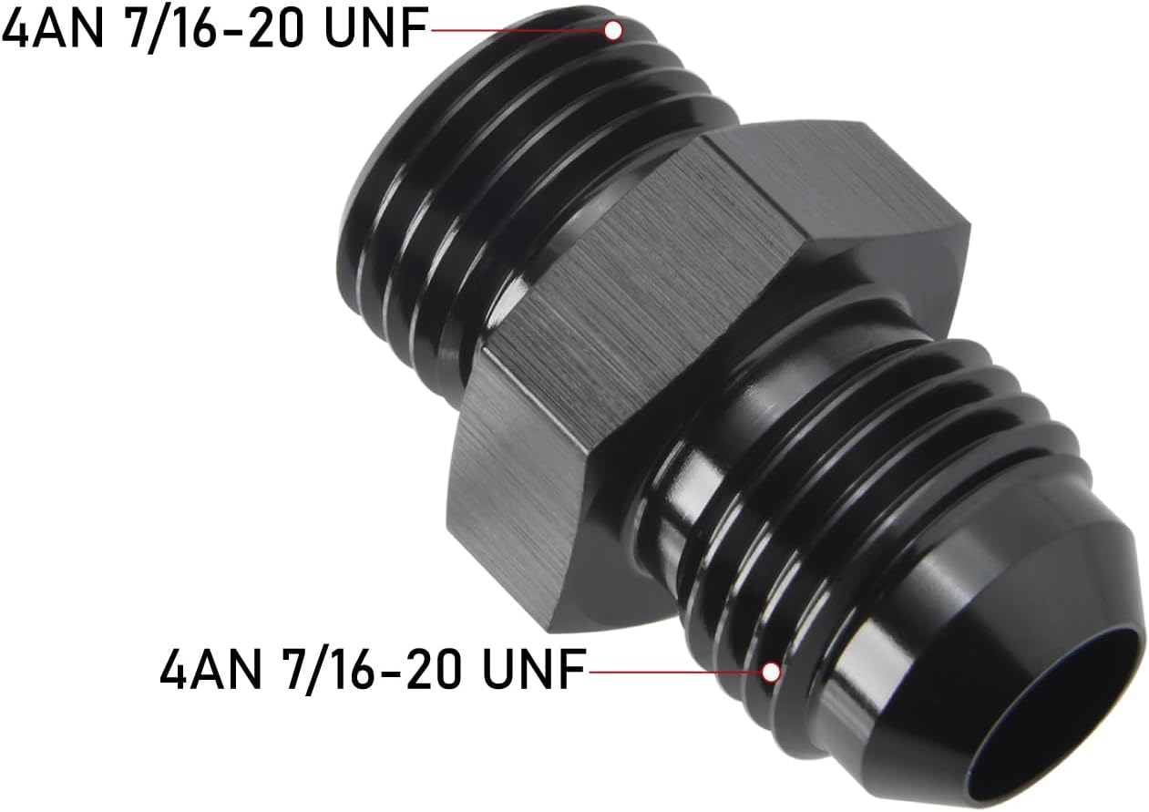 4AN Male Flare to 4AN ORB O-ring Boss Fuel Pump Rail Adapter Fitting Aluminum Black, Pack of 2