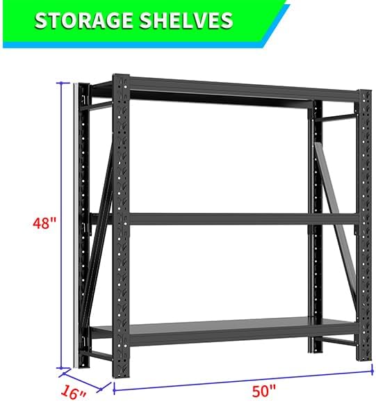 2 Sets Garage Shelving Unit Rustproof 50“W Heavy Duty Storage Shelves Easy Assembly 3 Tier Adjustable Metal Steel Utility Shelf Rack Garage Storage Organize for Tools Basement,Warehouse