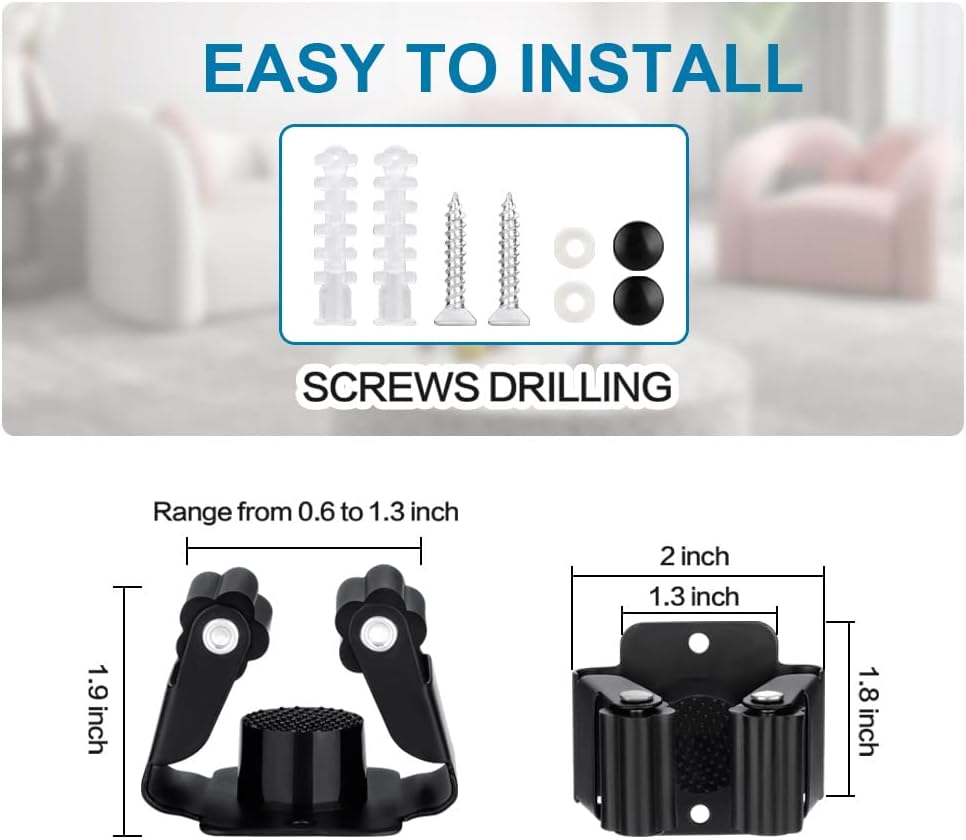 6PCS Broom and Mop Holder, Heavy Duty Garden Tool Organizer Rack Rake and Shovel Handle, Stainless Steel Mop Hanger. Wall Mounted Utility Rack with Screws, Silver.