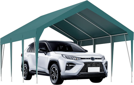 13x20ft Heavy Duty Carport Outdoor Car Canopy UV Resistant Waterproof Party Tent All-Season Portable Garage Gazebo Shelter for Car, Storage Shed (Dark Green)
