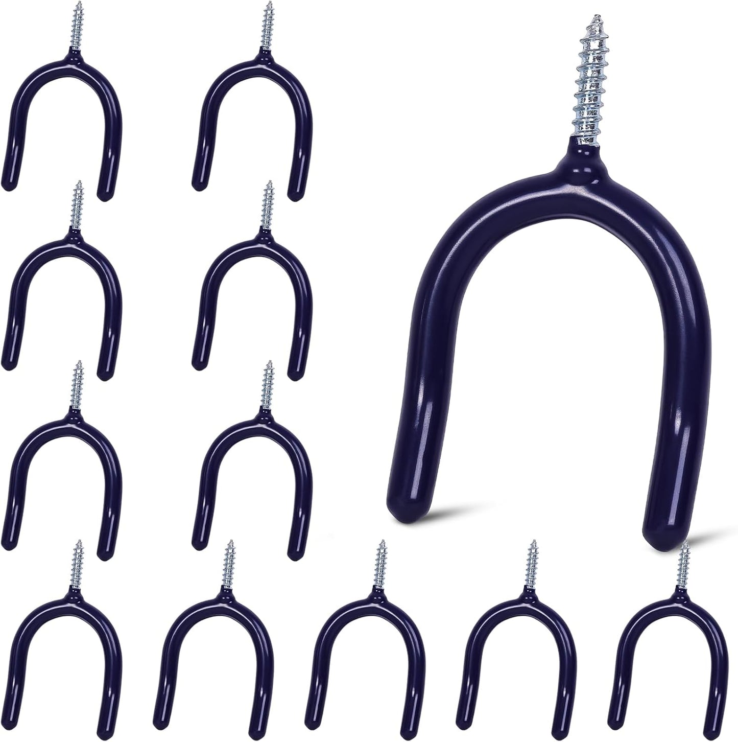 12 Pack Garage Storage System Steel U Hooks with Anti-Slip Coating Home Improvement and Organization Screw in Hooks Easy Wall Mounting Heavy Duty Bike and Ladder (Blue, 12 Pack)