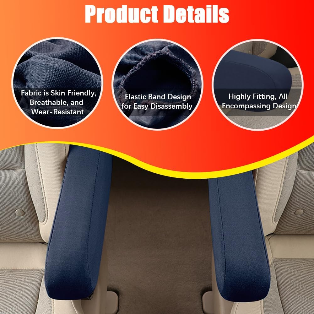 2PC Car Front Seat Armrest Covers,Universal Size Seat Arm Rest Cover,Flat Cloth Fabric Armrest Cover,Car Interior Accessories(Navy Blue,1Pair)