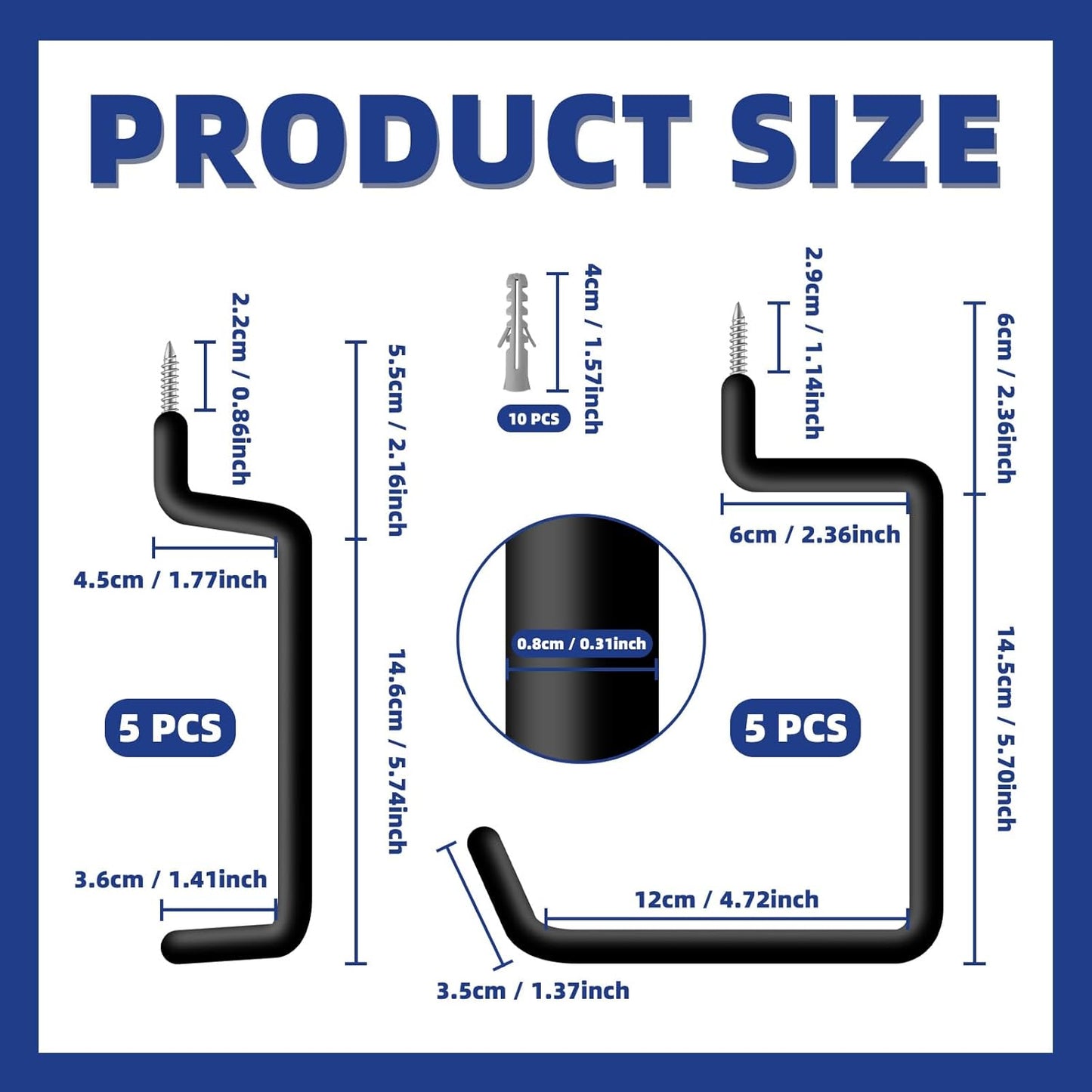 10 Pcs Ladder Hook Screw in Storage Hanger, Wall Mount Garage Storage Hooks Heavy Duty Shelf Organizer for Bike, Foldable Chair, Ladder