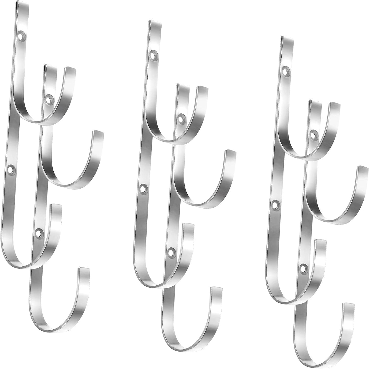 6 Pieces Pool Pole Hook Hanger Swimming Metal Brackets Pool Hook with 12 Pieces Screws for Telescopic Poles, Skimmers, Leaf Rakes, Net, Brush, Vacuum Hose, Garden and Pool Accessories (Silver)